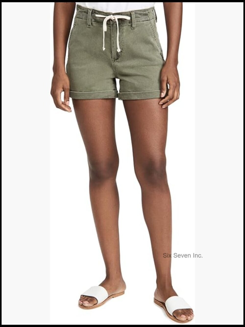 Super-Stretch Denim Shorts Cuffed Hem High Rise